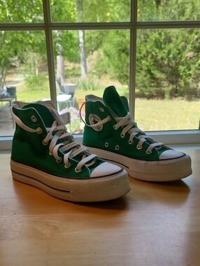 Converse High Top Sneakers in Green and White Platform